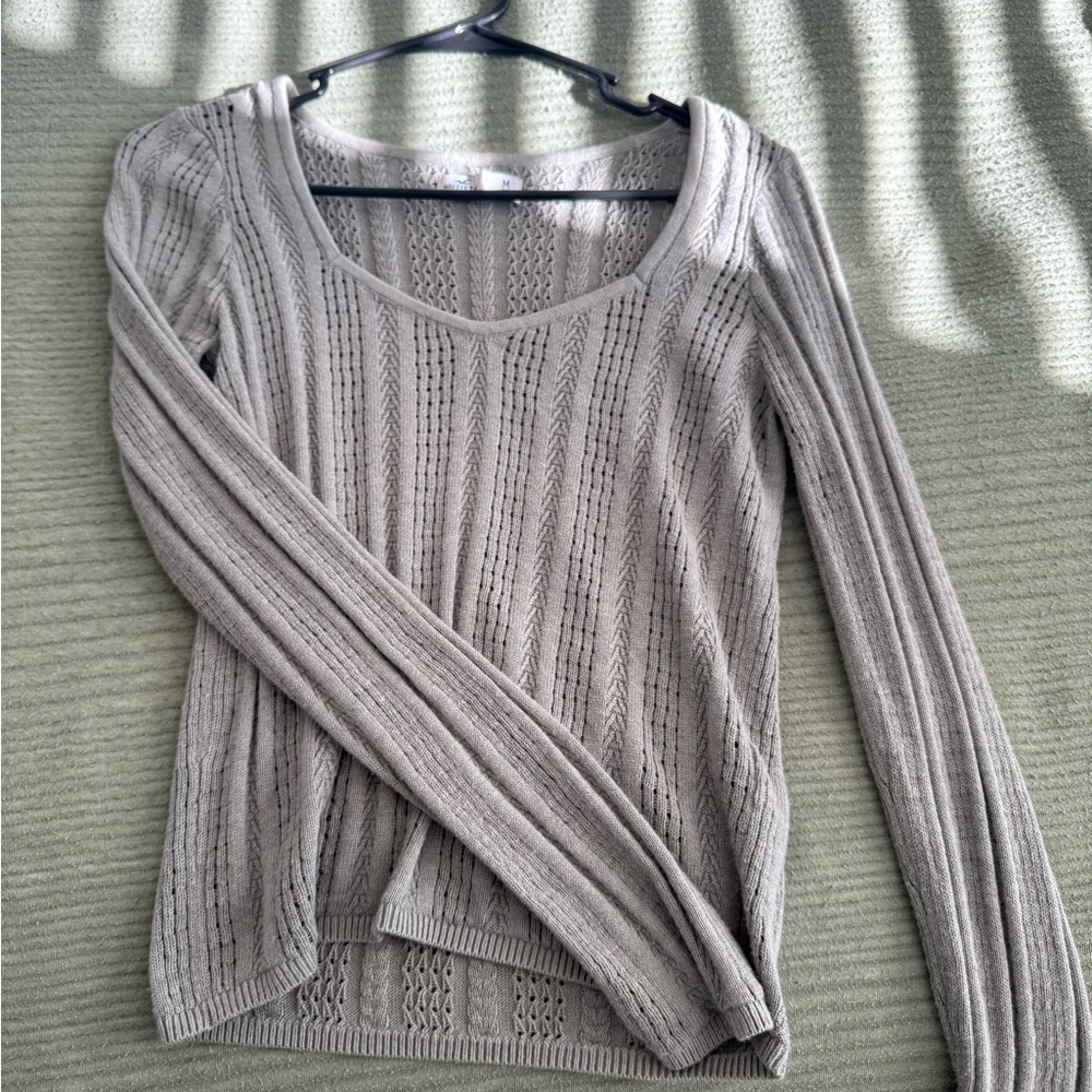 Hollister Light Gray V-Neck Sweater